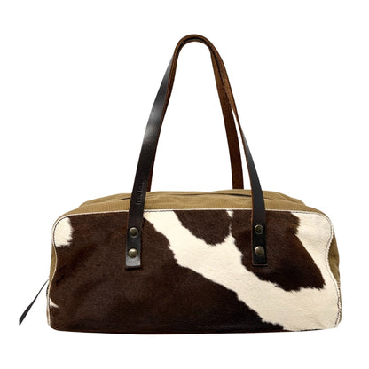 miu miu Vintage Pony Calf Hair Shoulder Bag Brown White Corduroy 902373