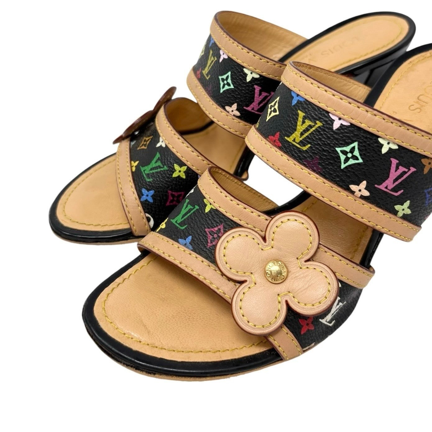 LOUIS VUITTON Vintage Monogram Multicolor Flower Sandals Heels #36.5 901940