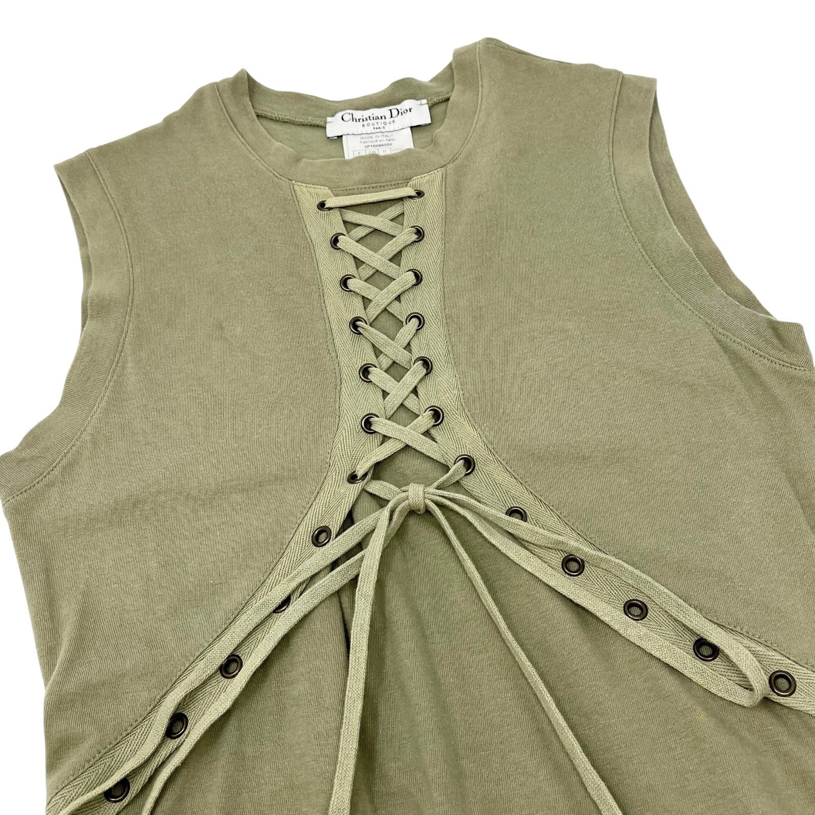 Christian Dior Vintage 2003 Lace Up Dress One-piece #40 Pocket Khaki Cotton