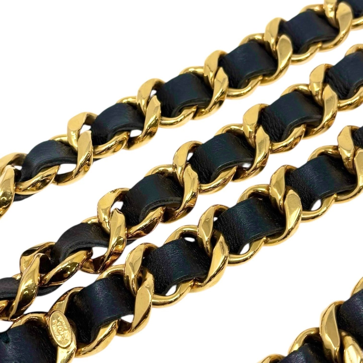 CHANEL Vintage 93A Jumbo CC Logo Metal Gold Chain Belt Leather Accessory Iconic