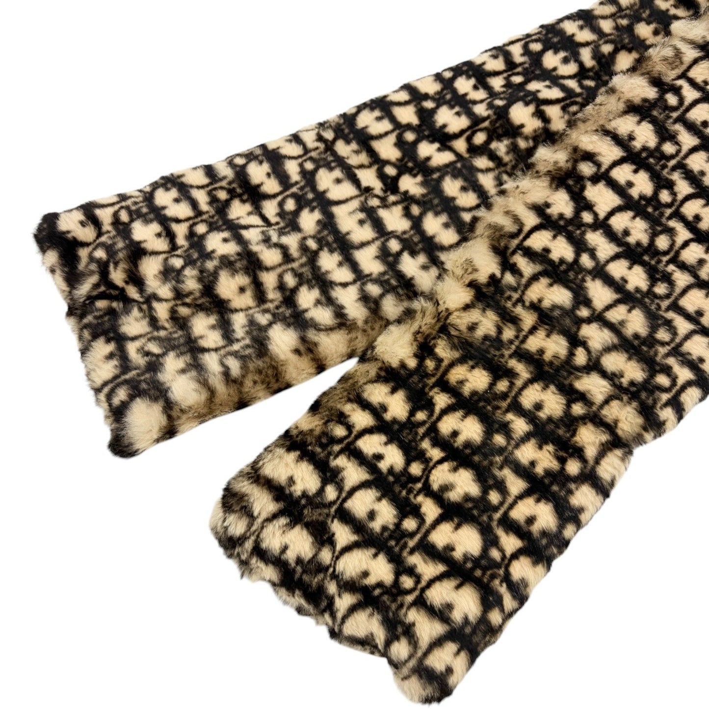 Christian Dior Vintage Trotter Monogram Fur Scarf Shawls Brown Beige 902233