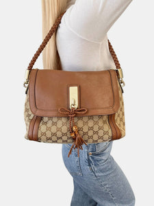 GUCCI Vintage GG Monogram Logo 2way Crossbody Shoulder Bag Beige Brown Canvas