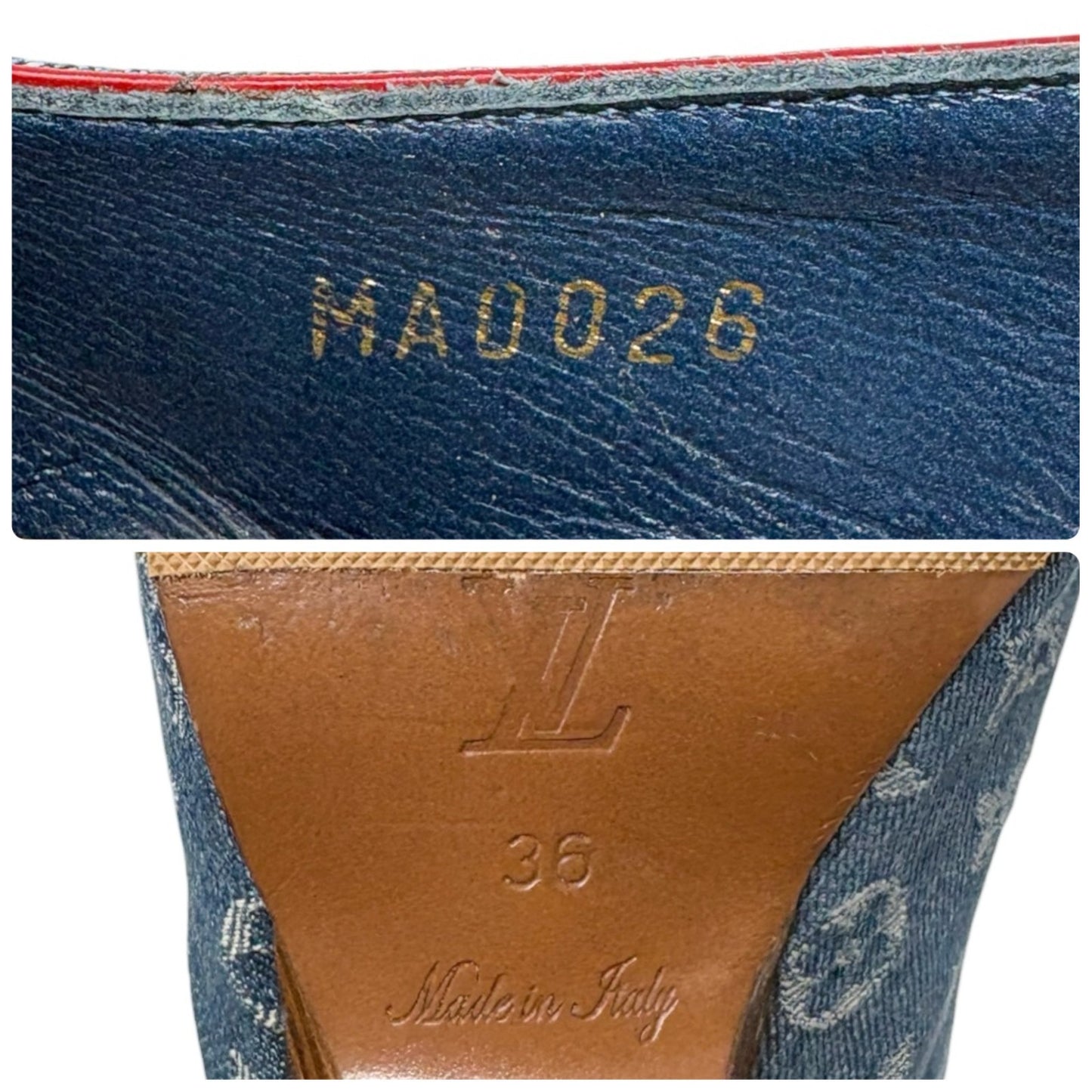 LOUIS VUITTON Vintage Monogram Denim Sandals Heels #36 Blue Beige Leather 901959