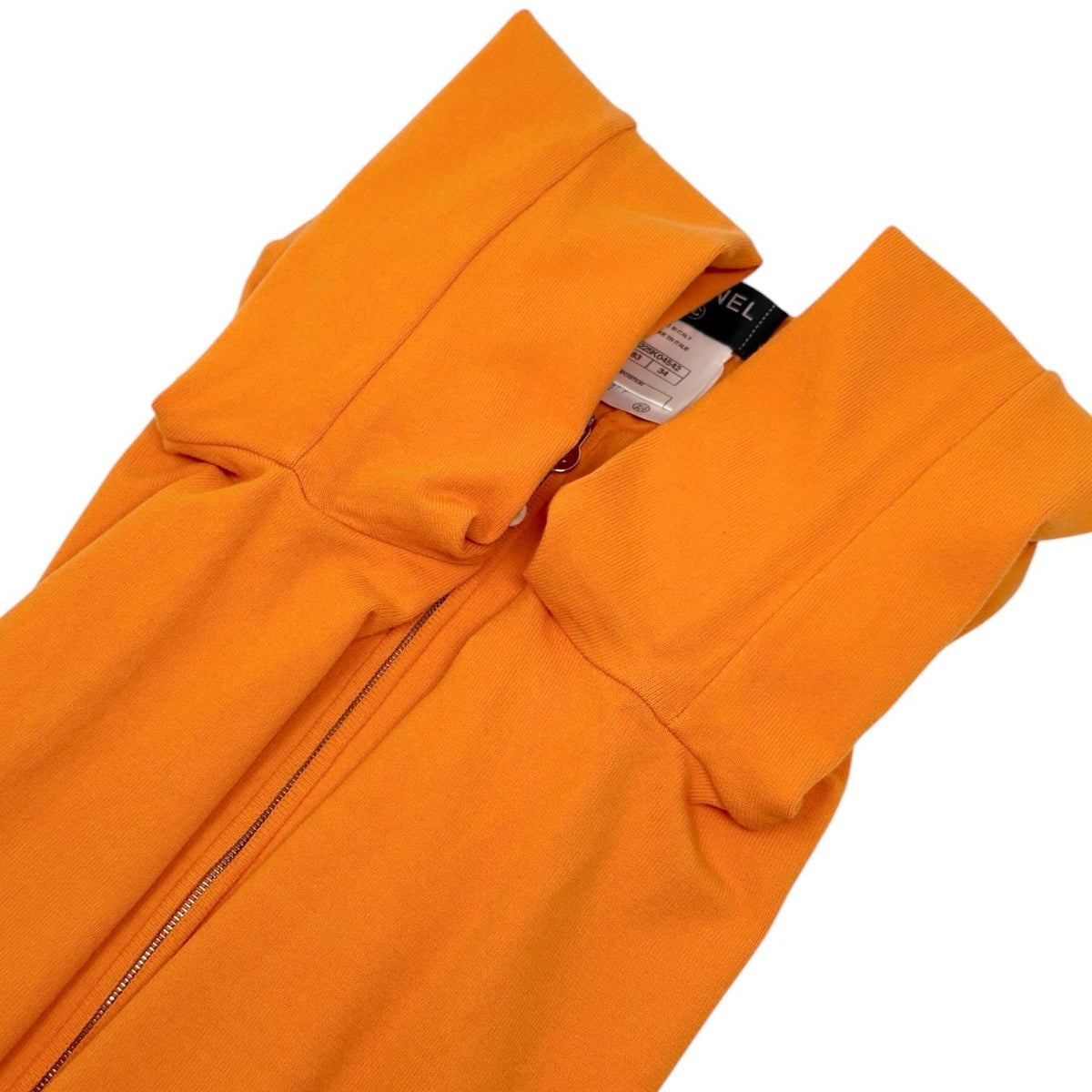 CHANEL Vintage P43225 CC Logo Zip Knit Cardigan Top #34 Orange Silver 902840