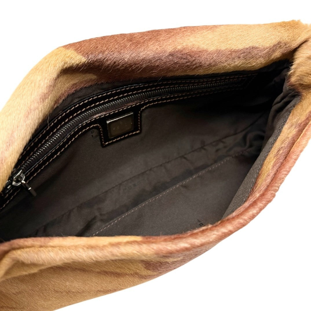 FENDI Vintage Mamma Baguette Pony Calf Hair Shoulder Bag Brown Beige 901889