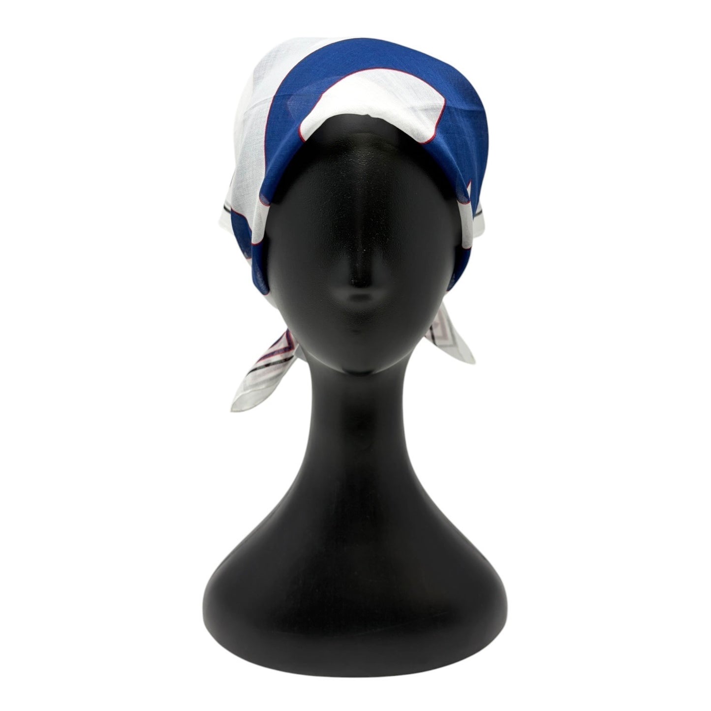 CHANEL Vintage Big CC Logo Scarf Wrap Headscarf White Blue Cotton 902009
