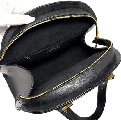 GIANNI VERSACE Vintage Medusa Logo Top Handle Bag Black Gold Leather Zip 902957