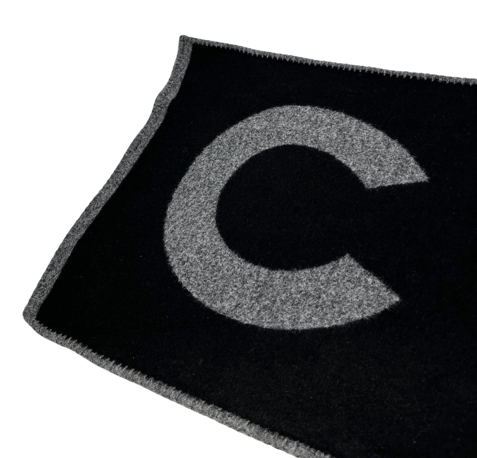 CHANEL Vintage Logo Muffler Scarf Wrap Accessory Black Gray Silk Cashmere