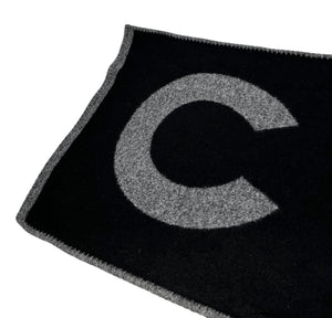 CHANEL Vintage Logo Muffler Scarf Wrap Accessory Black Gray Silk Cashmere
