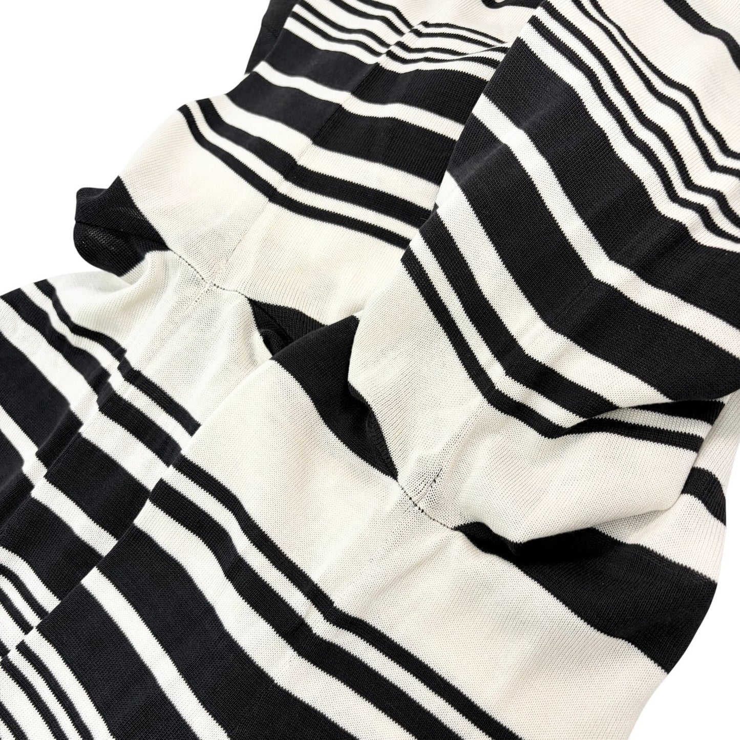 CHANEL Vintage 98P CC Logo Stripe Knit Dress #40 Black White Cotton 901808