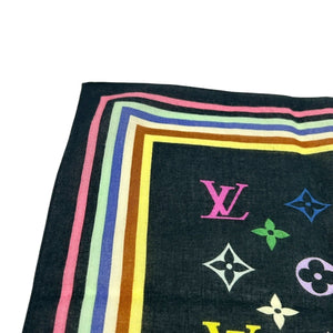 LOUIS VUITTON Vintage LV Logo Monogram Multicolor Scarf Wrap Shawl Black