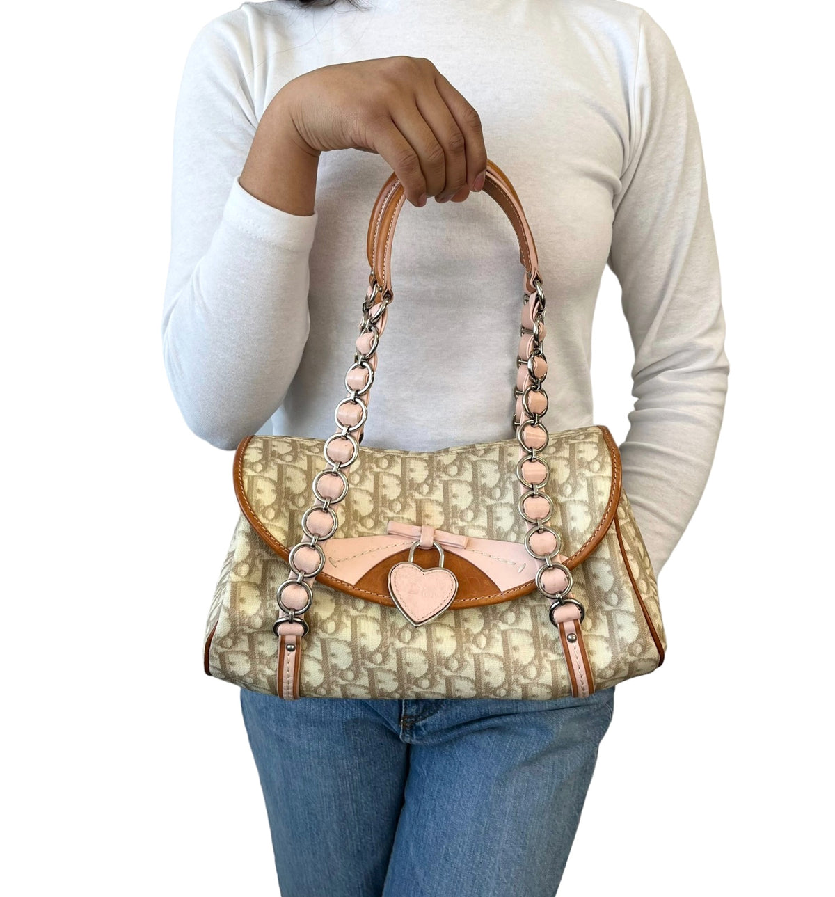 Christian Dior Vintage Trotter Monogram Romantique Shoulder Bag Beige 902306