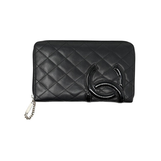 CHANEL Vintage Cambon Line CC Logo Quilted Wallet Black Pink Leather  902229