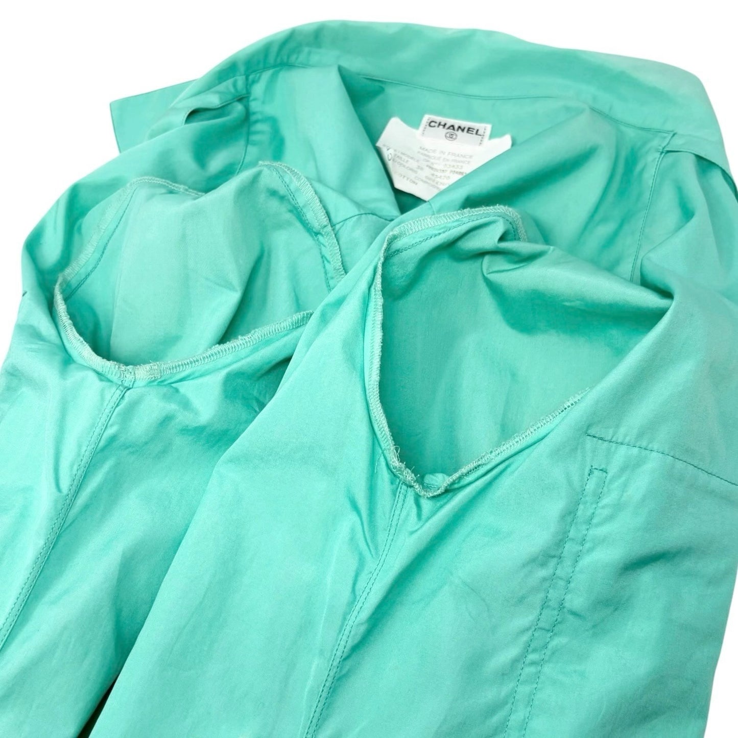 CHANEL Vintage PO4883 CC Logo Shirt Top #38 Button Light Green Gold 902593