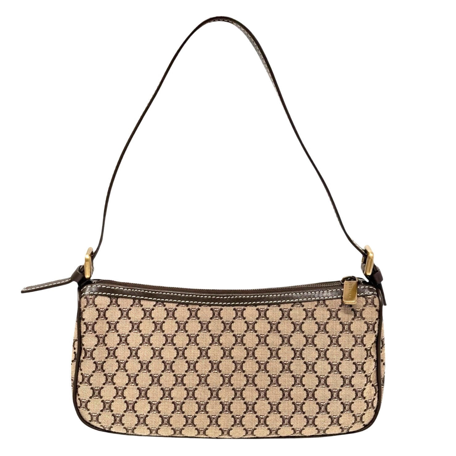 CELINE Vintage Macadam Monogram Shoulder Mini Bag Pochette Brown Canvas Leather