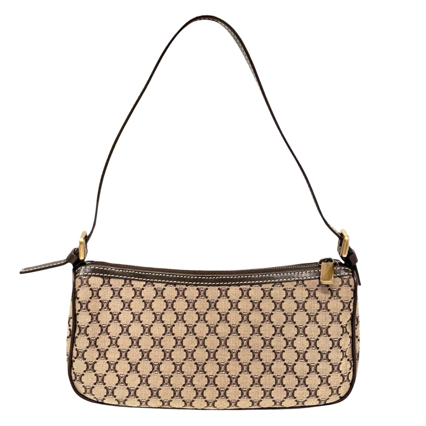 CELINE Vintage Macadam Monogram Shoulder Mini Bag Pochette Brown Canvas Leather