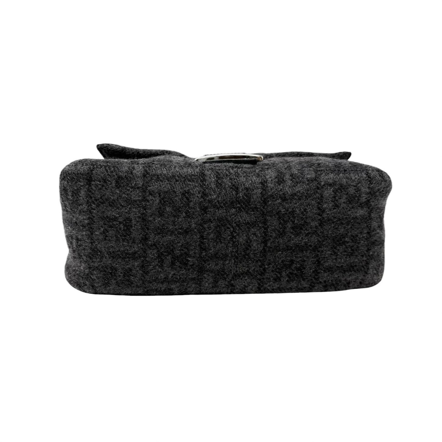 FENDI Vintage Zucca FF Logo Mamma Baguette Shoulder Bag Gray Black Wool