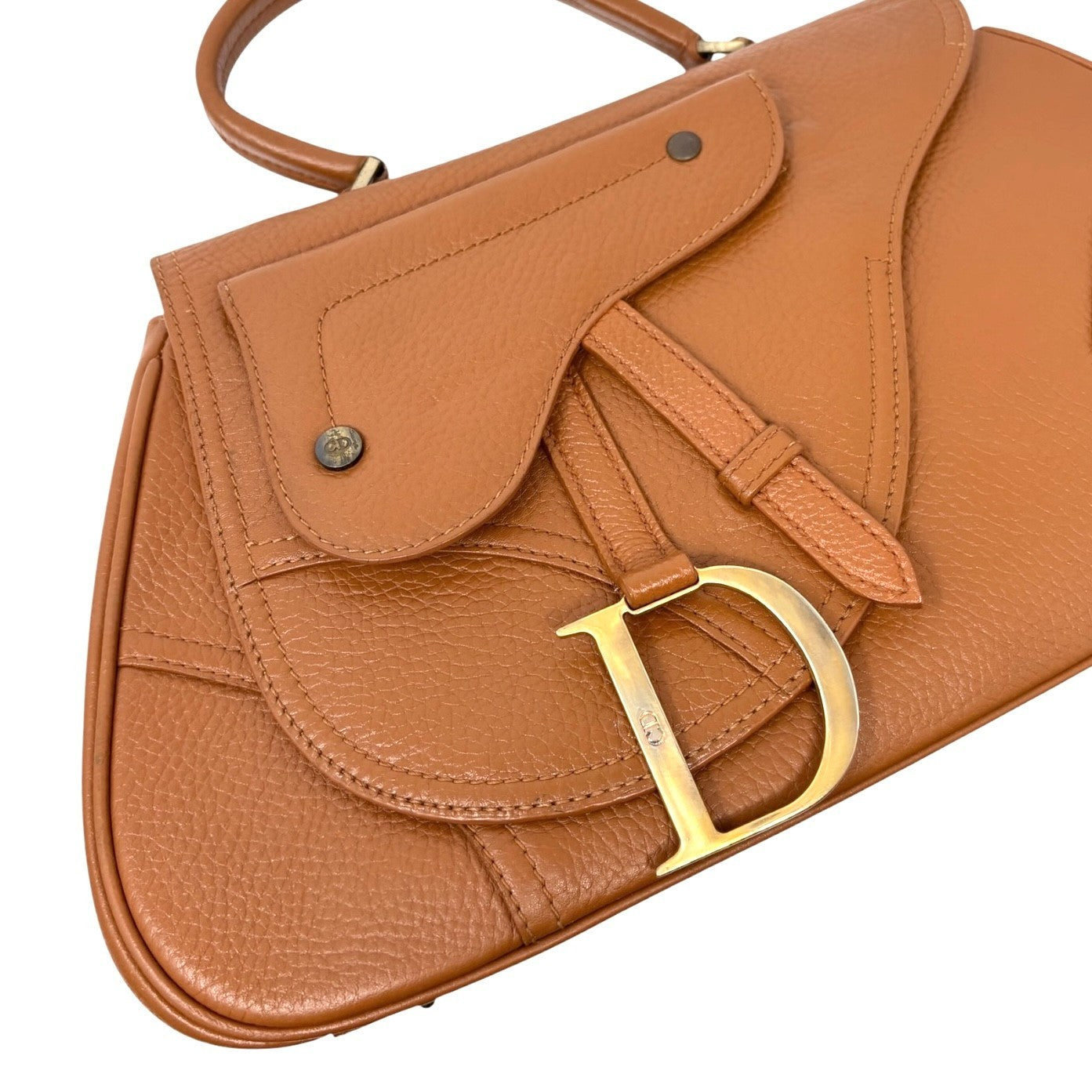 Christian Dior Vintage Double Saddle Leather Bag Handbag D Charm Brown 901941