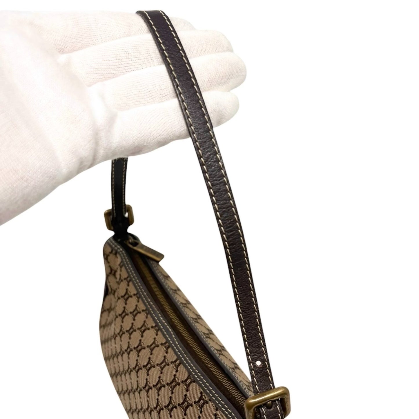 CELINE Vintage Macadam Logo Mini Shoulder Bag Brown Canvas Leather 902291