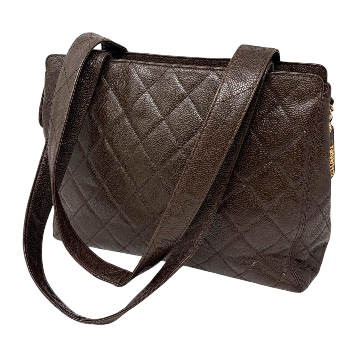 CHANEL Vintage CC Turnlock Quilted Front Pocket Shoulder Tote Bag Brown 902920