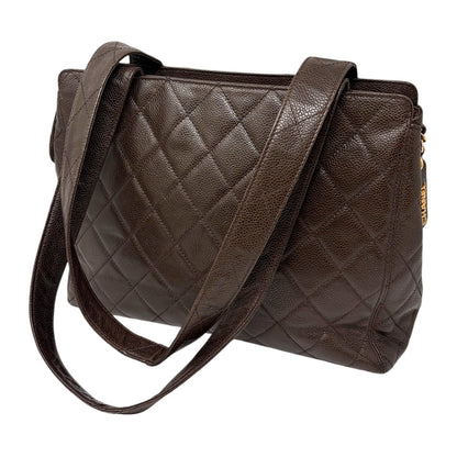 CHANEL Vintage CC Turnlock Quilted Front Pocket Shoulder Tote Bag Brown 902920