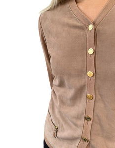 HERMES Vintage Sellier Button Cardigan #M Light Brown Gold Cotton Nubuck RankAB