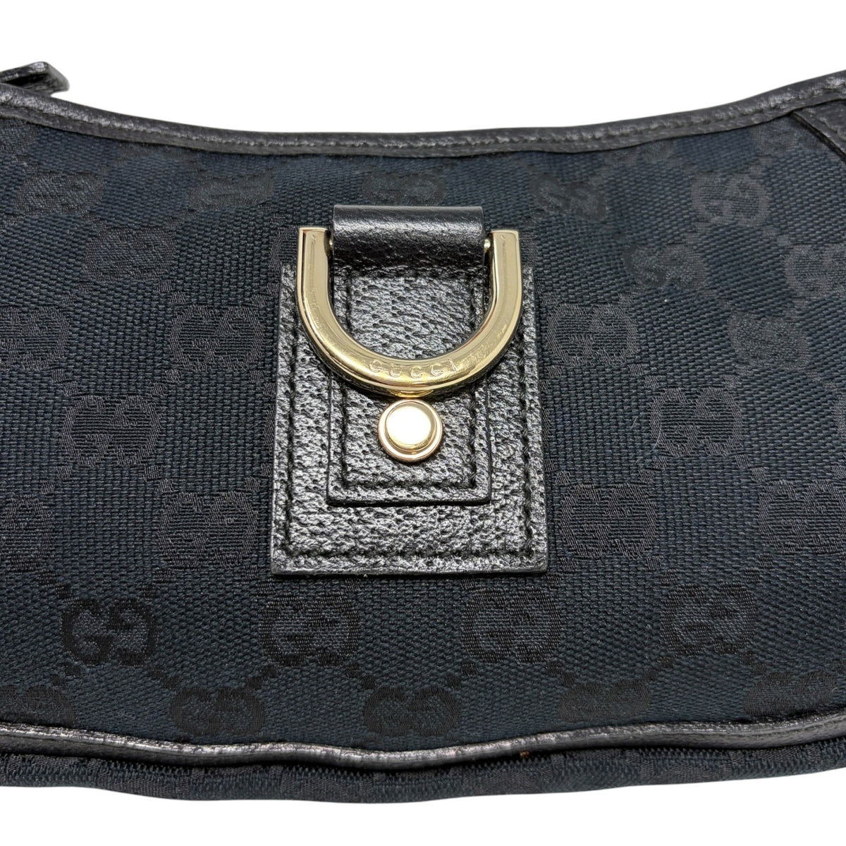 GUCCI Vintage GG Monogram Logo Abbey Bag Zip Black Gold Canvas Leather 902815