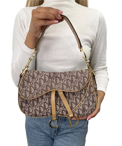 Christian Dior Vintage Trotter Monogram Double Saddle Bag Brown Canvas 902347