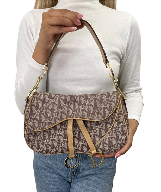 Christian Dior Vintage Trotter Monogram Double Saddle Bag Brown Canvas 902347