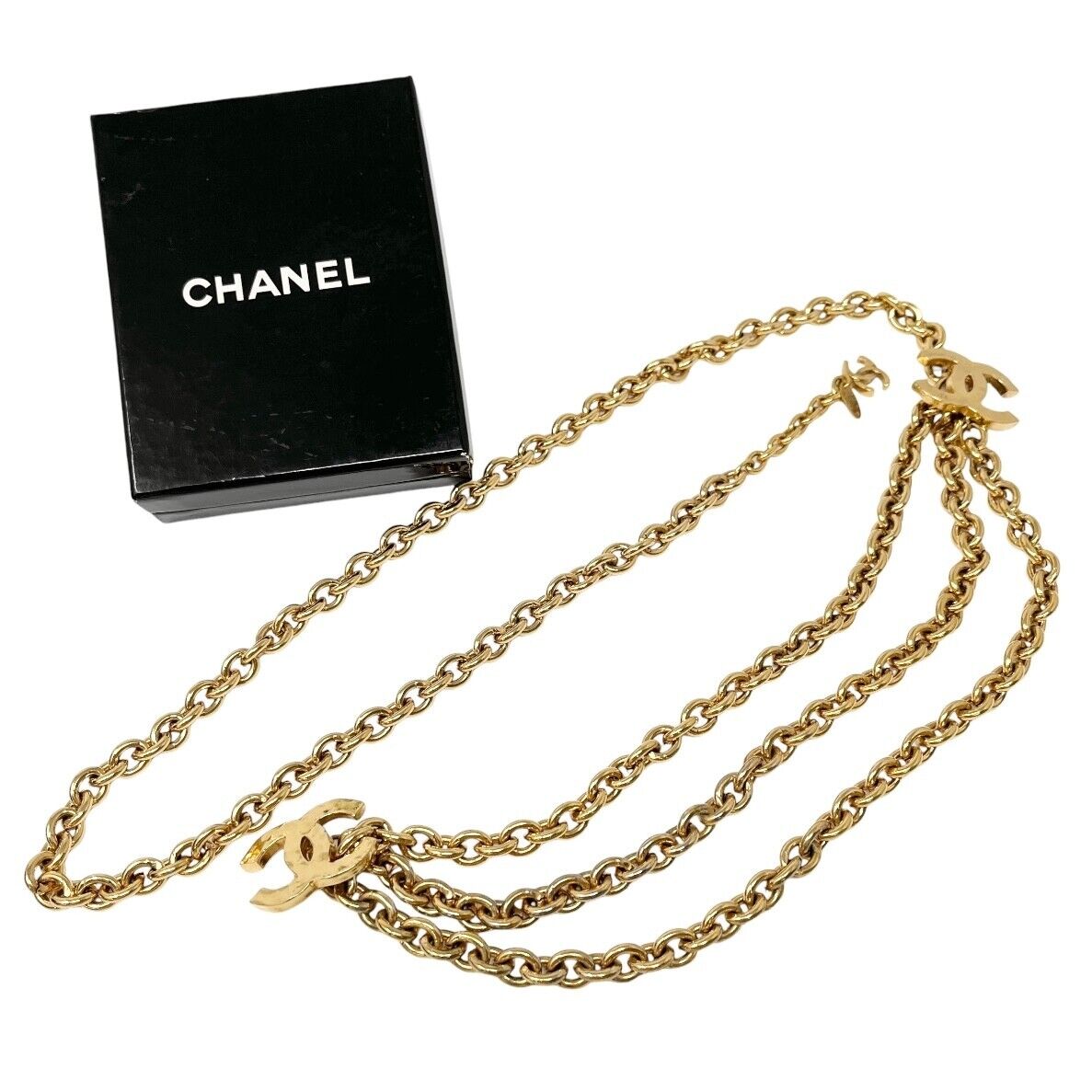 CHANEL Vintage CC Logo Chain Belt Accessory Metal Gold Charm Rank AB