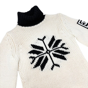 CHANEL Sport Vintage 08A CC Logo Turtleneck Sweater Top #34 White Black Wool