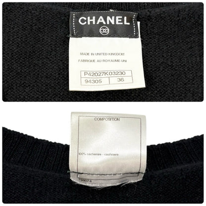 CHANEL Vintage P42027 CC Turnlock Sleeveless Cashmere Knit Dress #36 Black