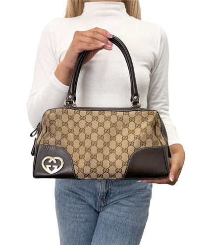 GUCCI Vintage GG Monogram Lovely Heart Shoulder Bag Beige Brown Canvas 902325