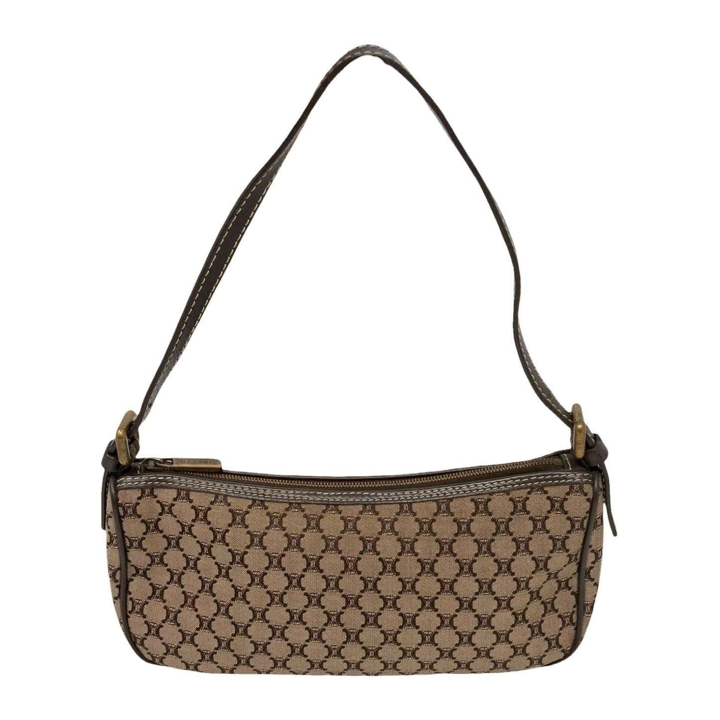 CELINE Vintage Macadam Logo Mini Shoulder Bag Brown Canvas Leather 902291