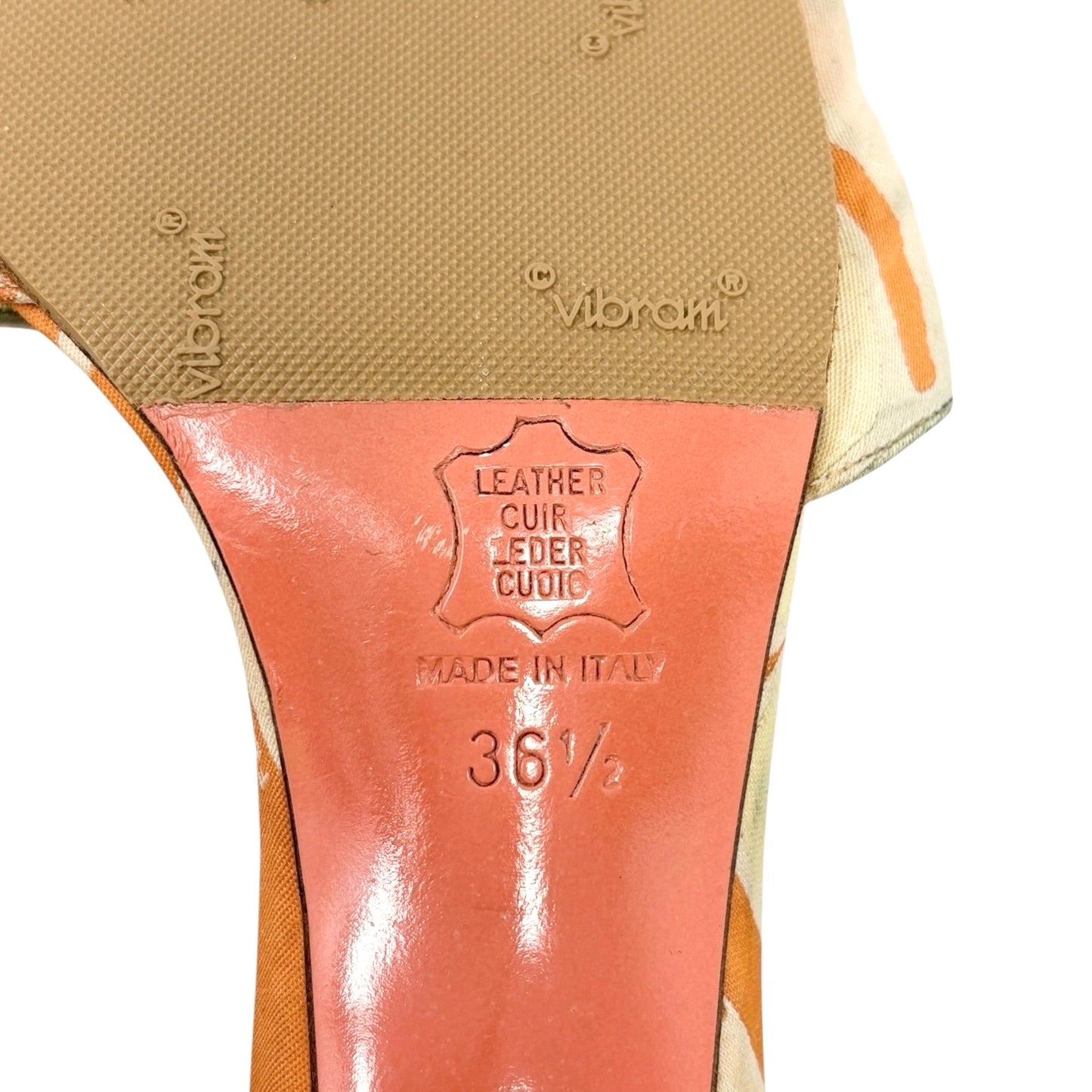 FENDI Vintage FF Logo Sandals Block Heels #36.5 Orange Gold Canvas Leather