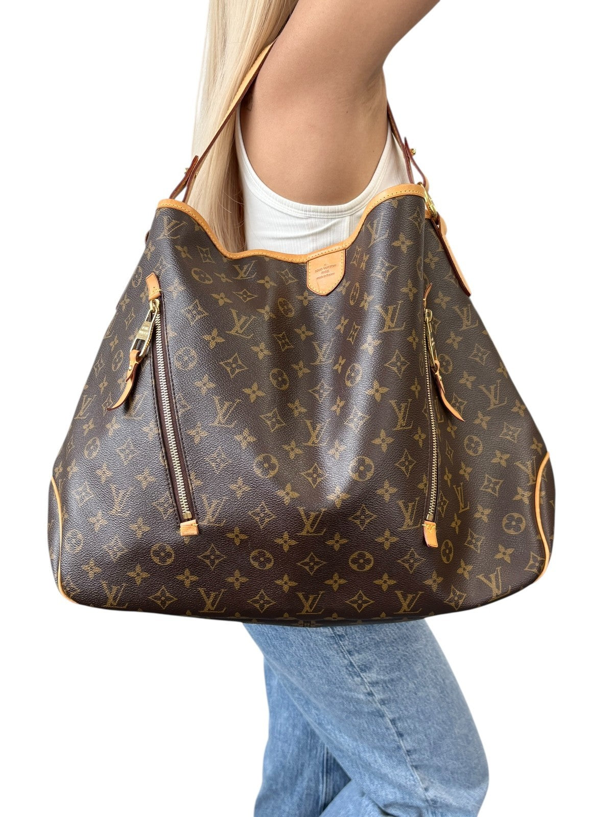 LOUIS VUITTON Vintage Delightful Monogram Hobo Bag Brown PVC Leather 902590