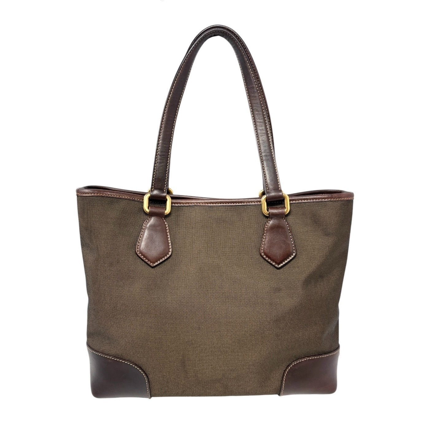 PRADA Vintage Triangle Logo Milano Jacquard Canvas Shoulder Tote Bag Brown Gold