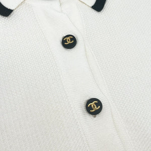 CHANEL Vintage 96C CC Logo Button Up Dress #38 Polo White Black Gold Cotton