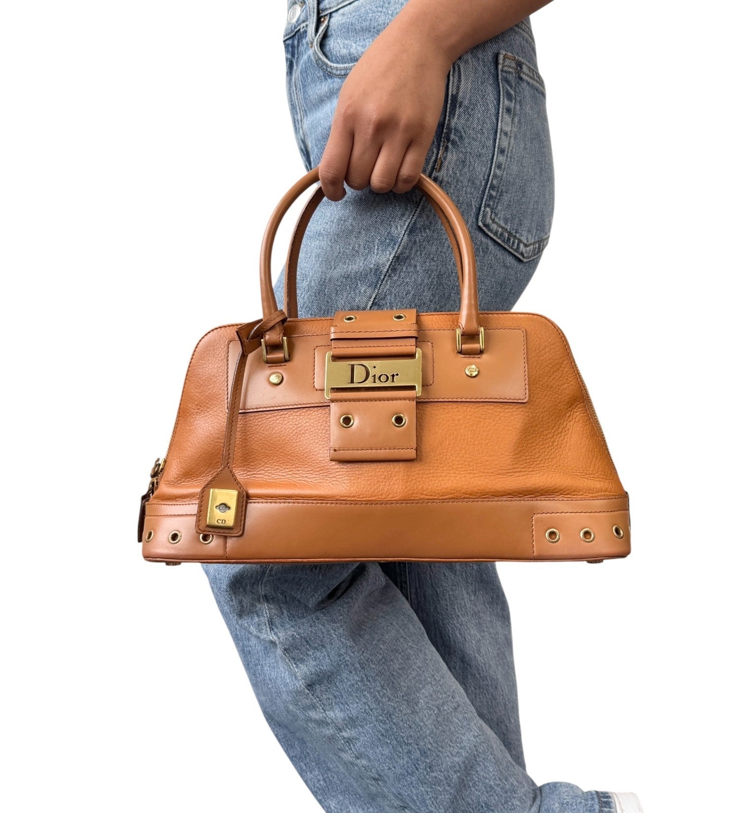 Christian Dior Vintage 2002 Logo Street Chic Uptown Tote Bag Brown Leather