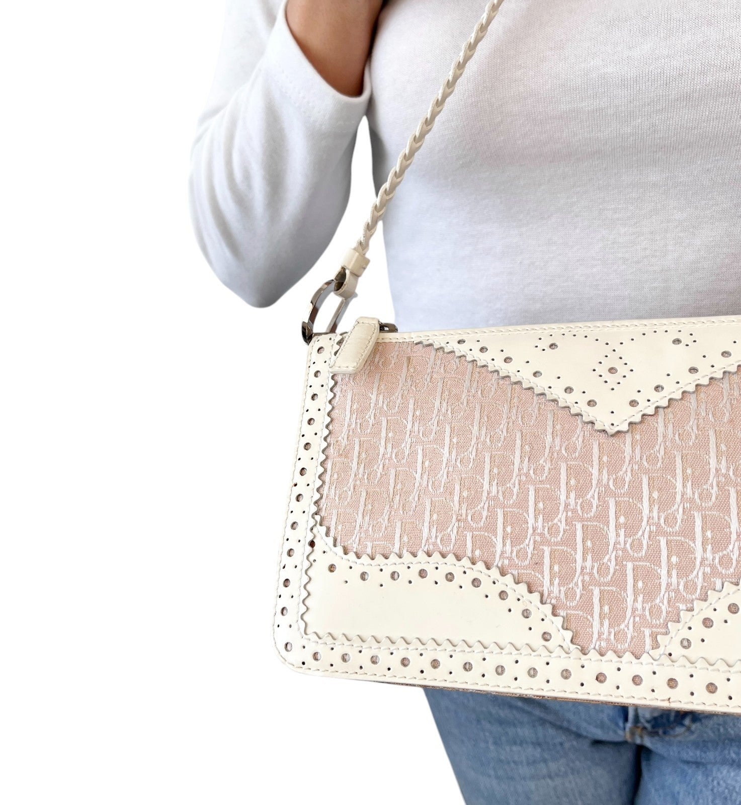 Christian Dior Vintage 2004 Trotter Monogram Logo Shoulder Bag Pink Leather