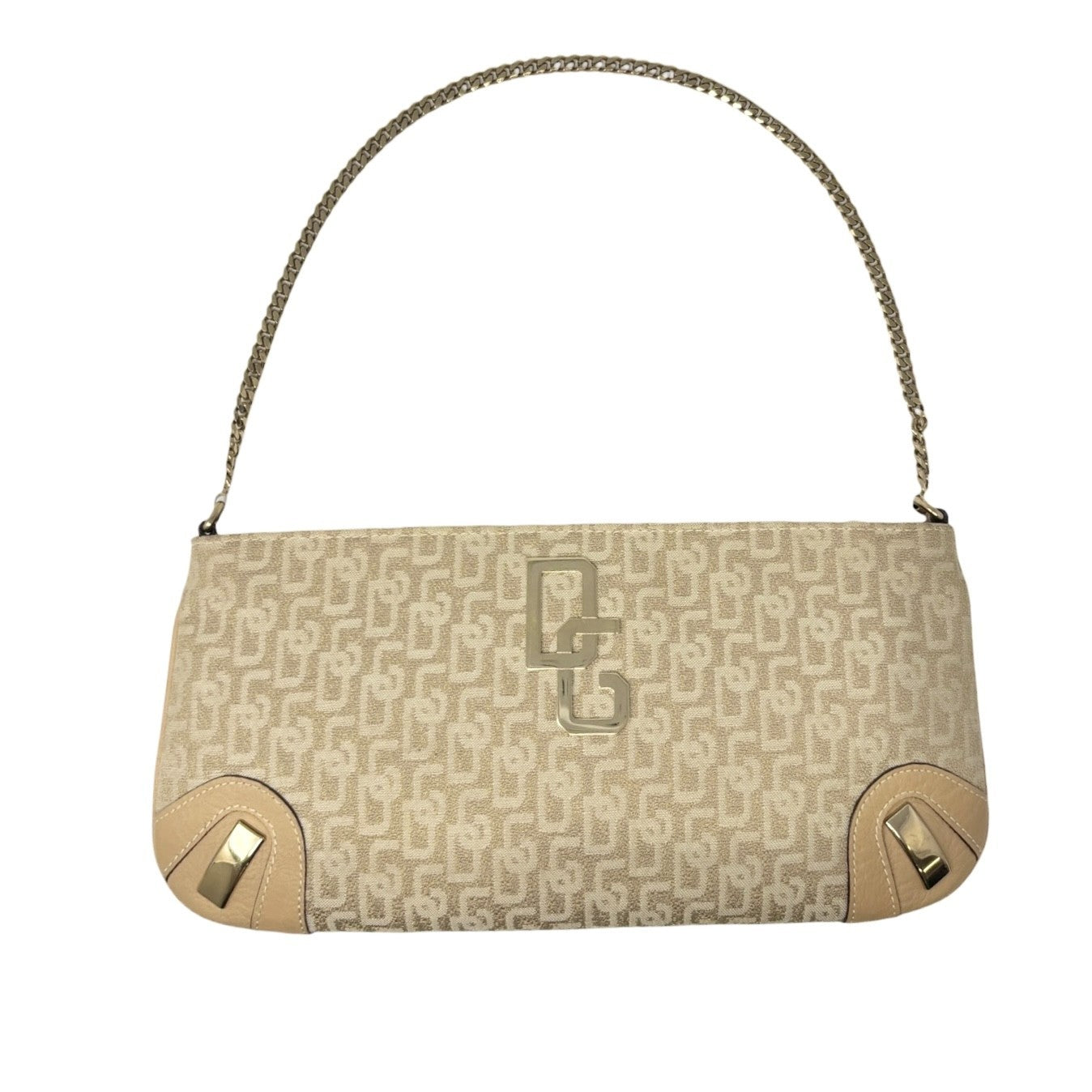 DOLCE&GABBANA Vintage DG Logo Chain Shoulder Bag Beige Gold Canvas 902060