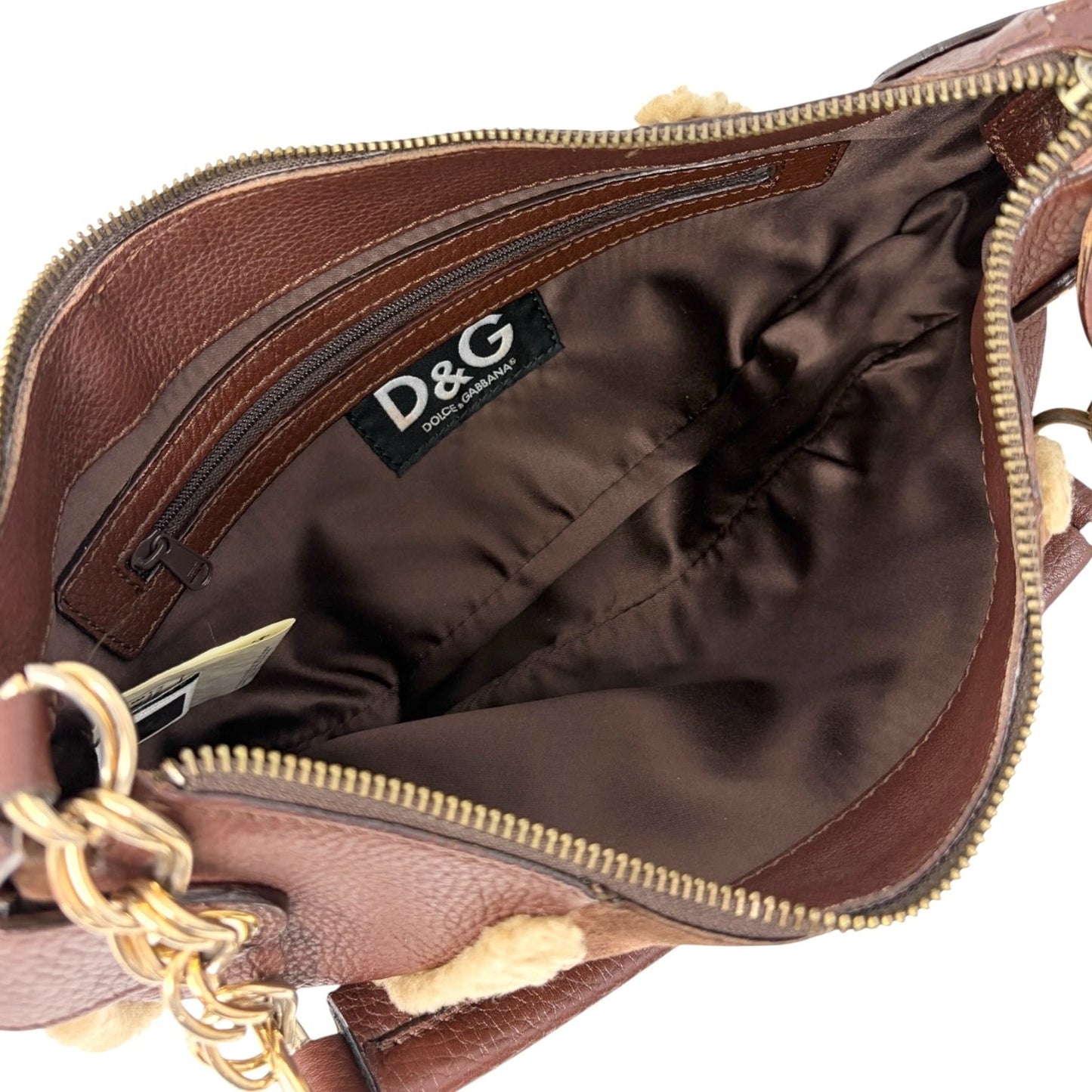 DOLCE&GABBANA Vintage D&G Chain Shoulder Bag Suede Leather Brown Gold 902412
