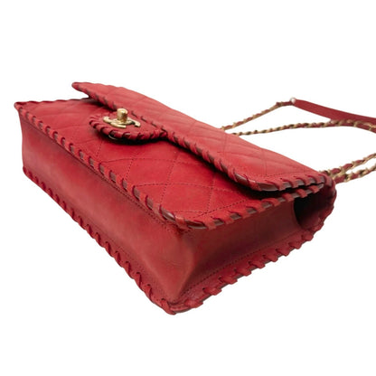 CHANEL Vintage CC Logo Quilted Whipstitch Chain 2way Bag Red Leather 902349