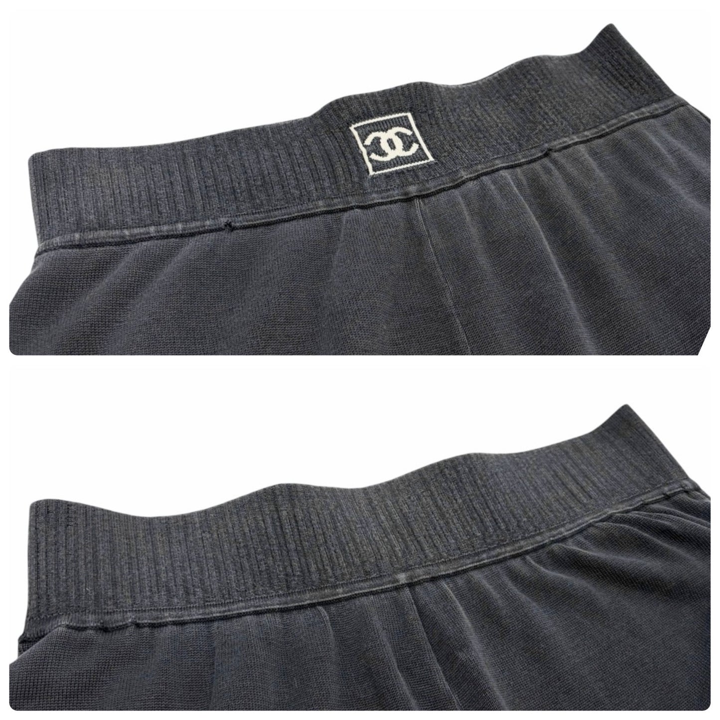 CHANEL Sport Vintage 03A CC Logo Wide Sweat Pants #42 Gray White Cotton 902069