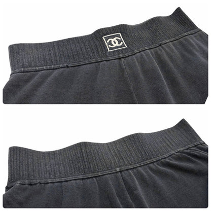 CHANEL Sport Vintage 03A CC Logo Wide Sweat Pants #42 Gray White Cotton 902069