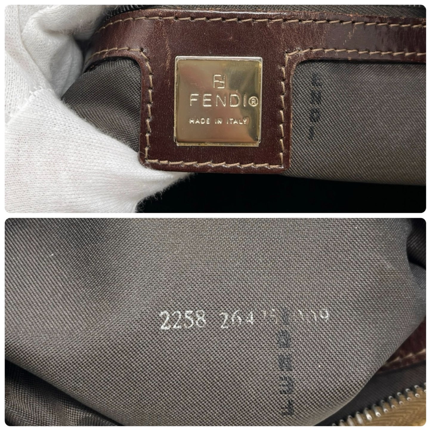 FENDI Vintage FF Logo Mamma Baguette Corduroy Shoulder Bag Beige Silver