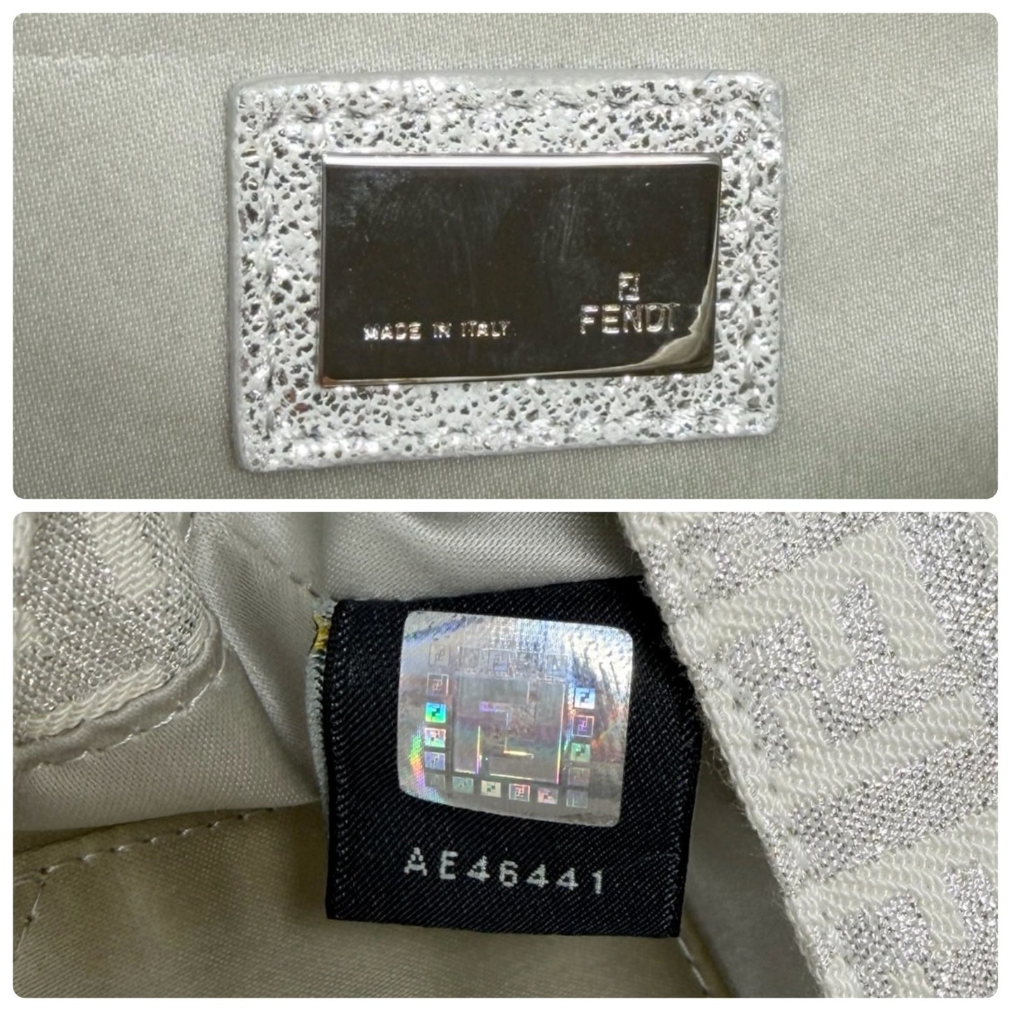 FENDI Vintage FF Zucchino Mini Mamma Baguette Shoulder Bag White Silver 902293