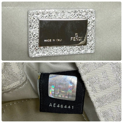 FENDI Vintage FF Zucchino Mini Mamma Baguette Shoulder Bag White Silver 902293