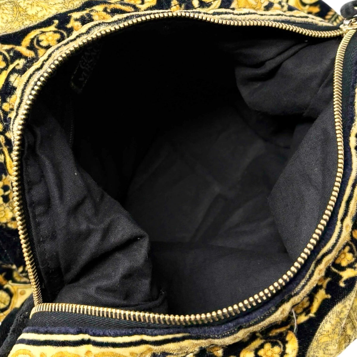 VERSACE Vintage Sunburst Logo Barocco Velvet Hobo Shoulder Bag Yellow 902307