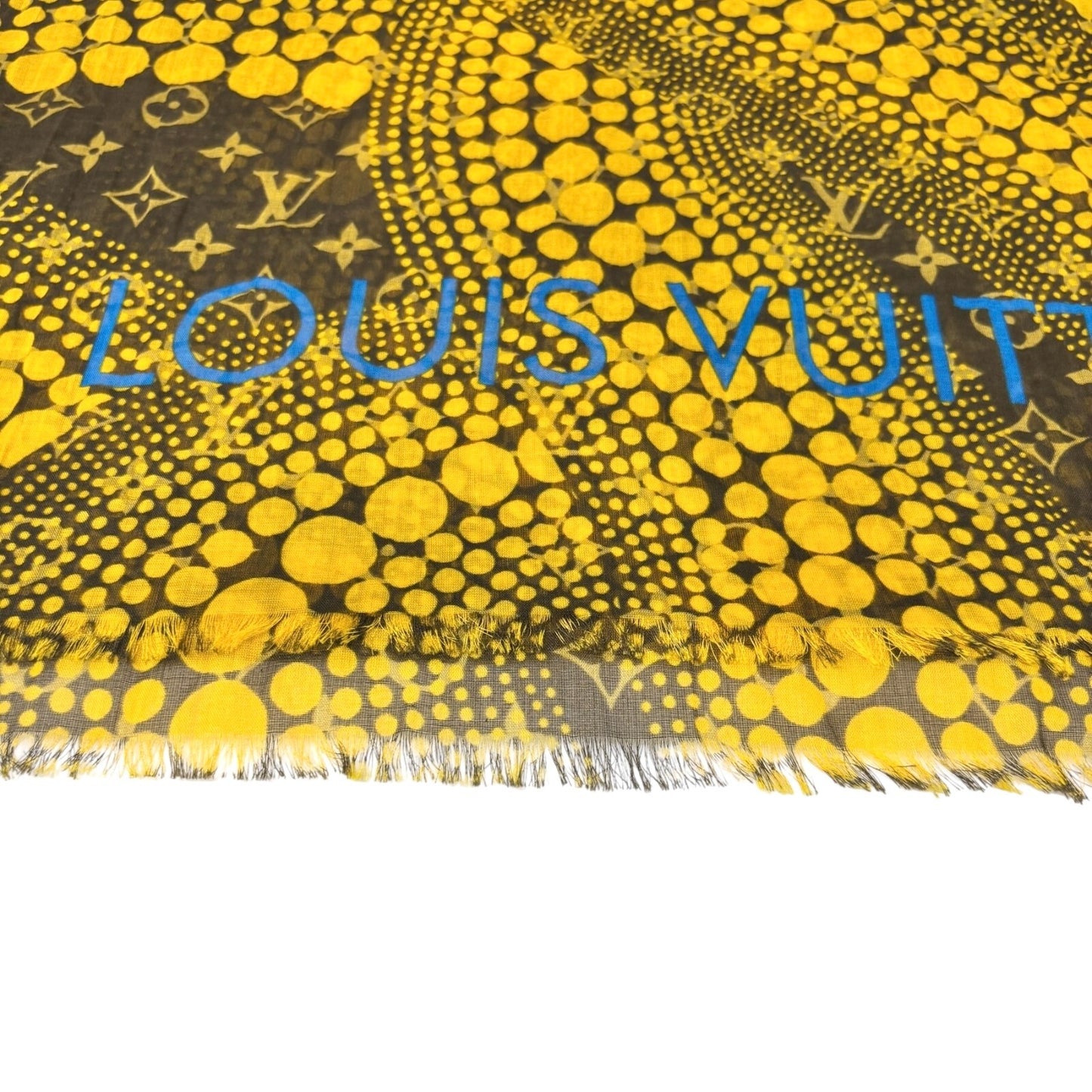 LOUIS VUITTON Vintage LV Logo Monogram Scarf Wrap Shawl Accessory Yellow Dot